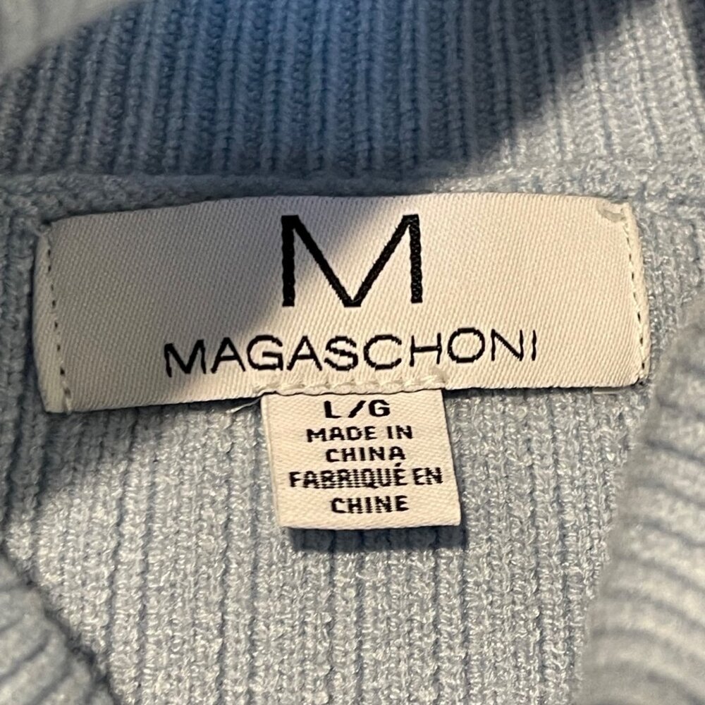Magaschoni Turtleneck Sweater Women's Size Large Light Blue Ribbed Knit Rayon - Picture 4 of 10